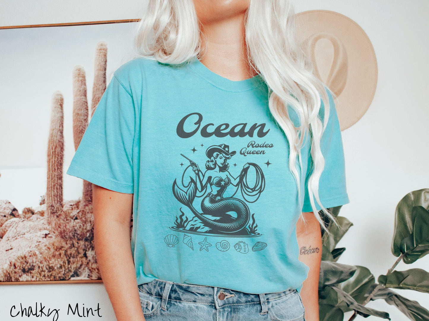 The Vintage Ocean Rodeo Queen Comfort Colors Shirt, Cowboy Mermaid Tee, Nautical Tee-Shirt, Western Nautical Shirt
