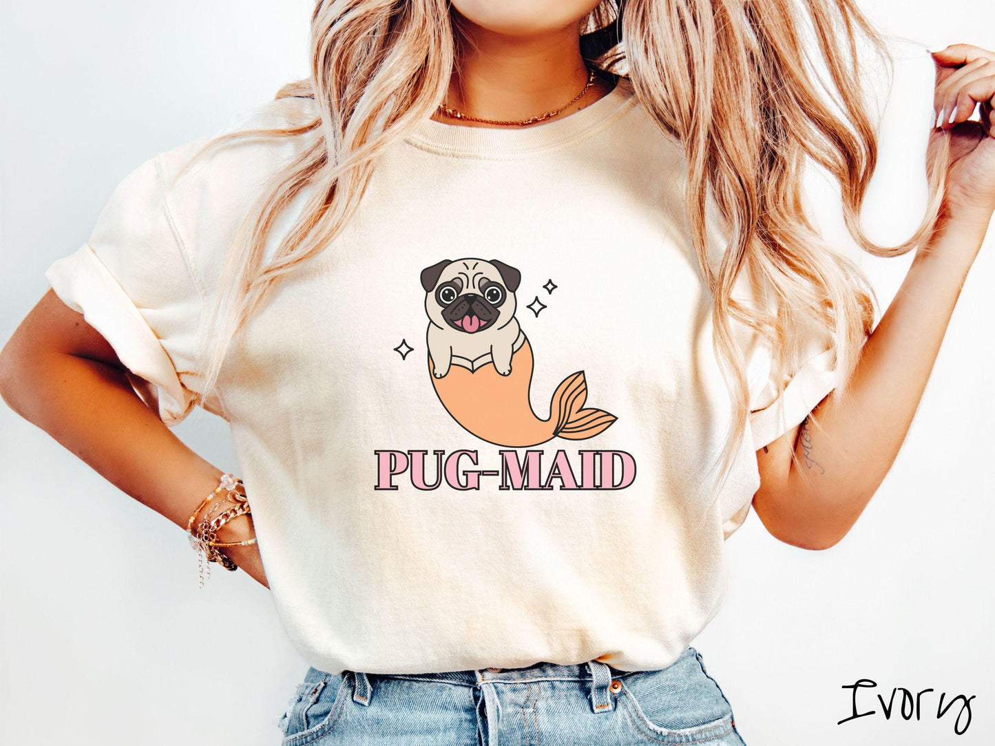 The Pug-Maid Dog Comfort Colors Shirt, Nautical Tee-shirt, Mermaid Dogs, Pug Owner Gift, Puppy Pun