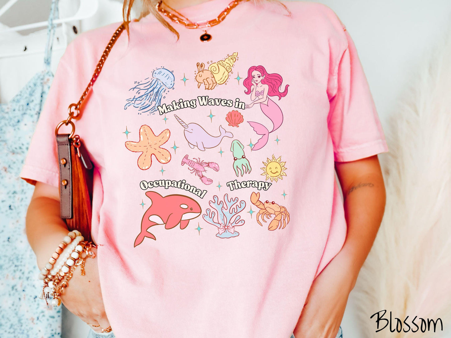 The Retro Summer Occupational Therapy Comfort Colors Shirt, Nautical Tee-shirt, Making Waves Tee, OT Gift, Under The Sea