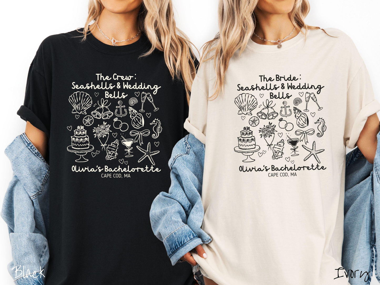 The Coastal Bachelorette Comfort Colors Shirt Custom, Seashells and Wedding Bells, Nautical Bride, Personalize Bach Shirt