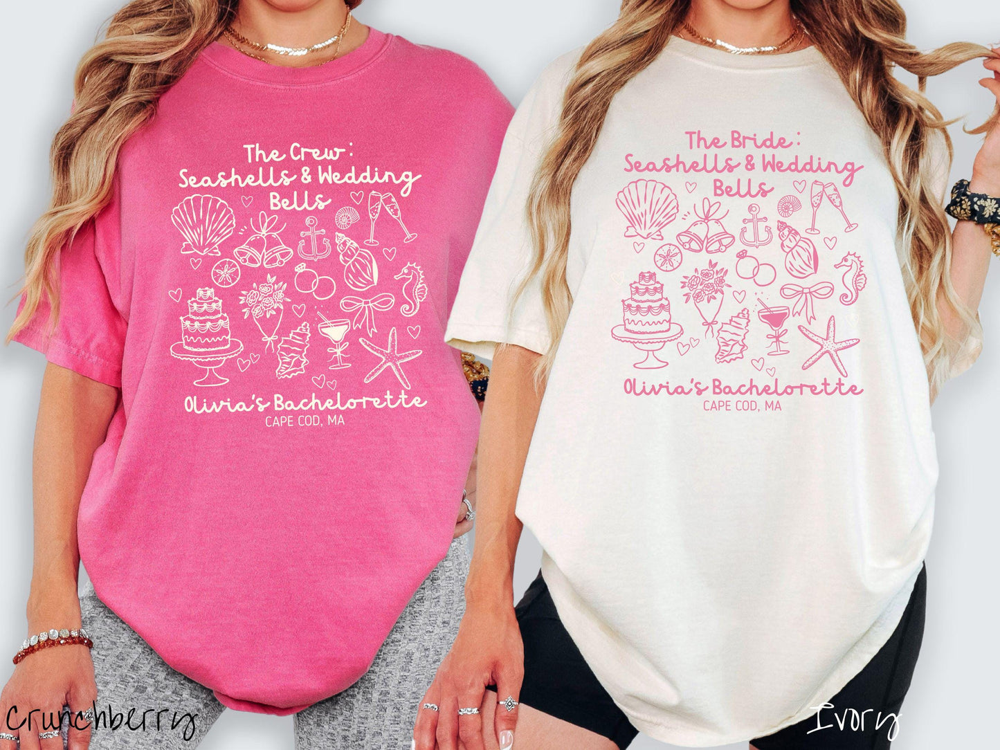 The Coastal Bachelorette Comfort Colors Shirt Custom, Seashells and Wedding Bells, Nautical Bride, Personalize Bach Shirt