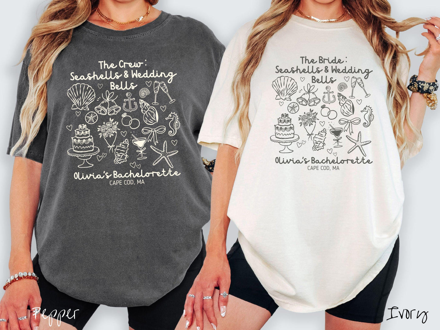The Coastal Bachelorette Comfort Colors Shirt Custom, Seashells and Wedding Bells, Nautical Bride, Personalize Bach Shirt