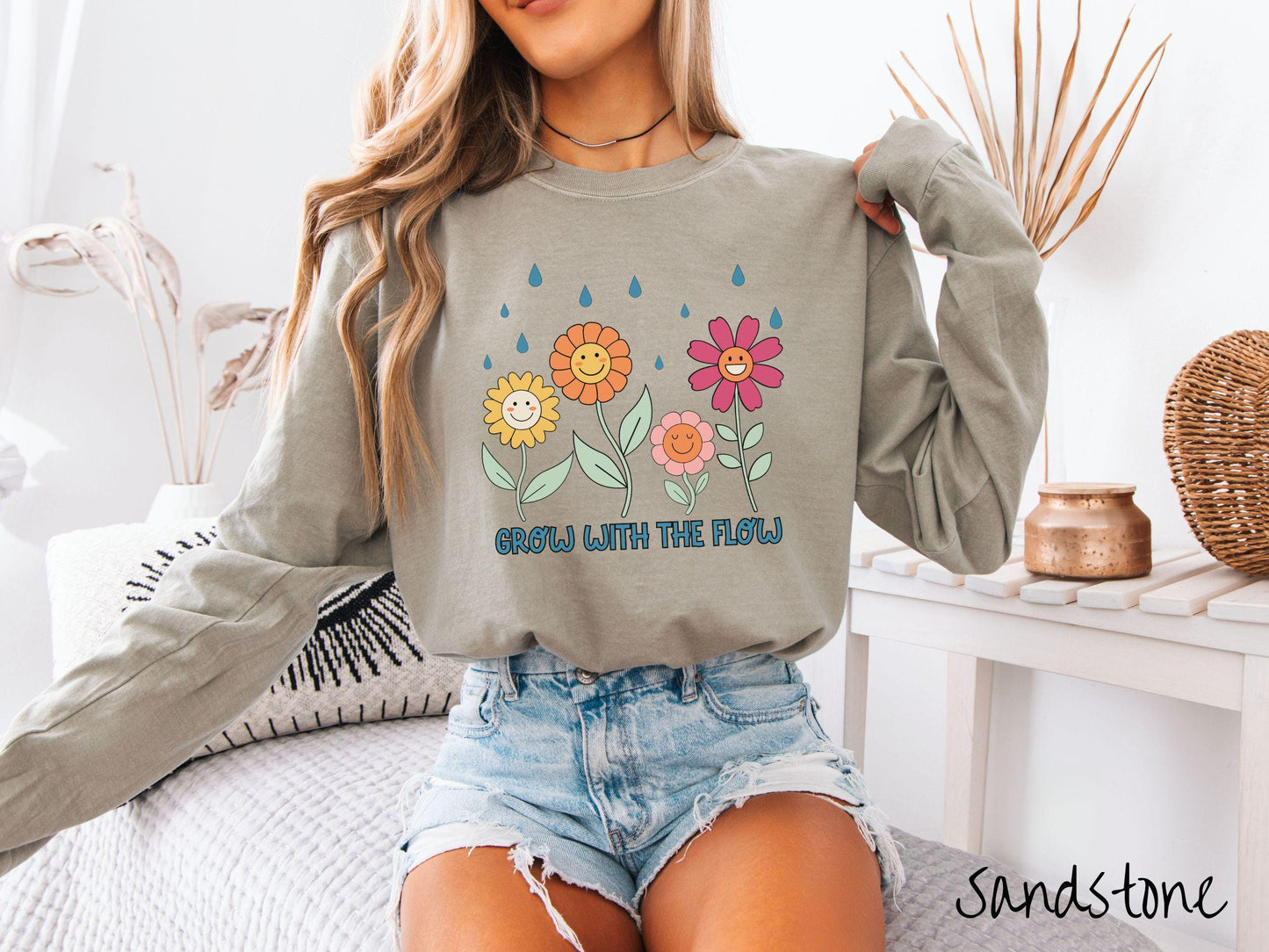 The Grow with the Flow Comfort Colors Long Sleeve Shirt, The Best Garden LoversTee Shirt Gift for Her!