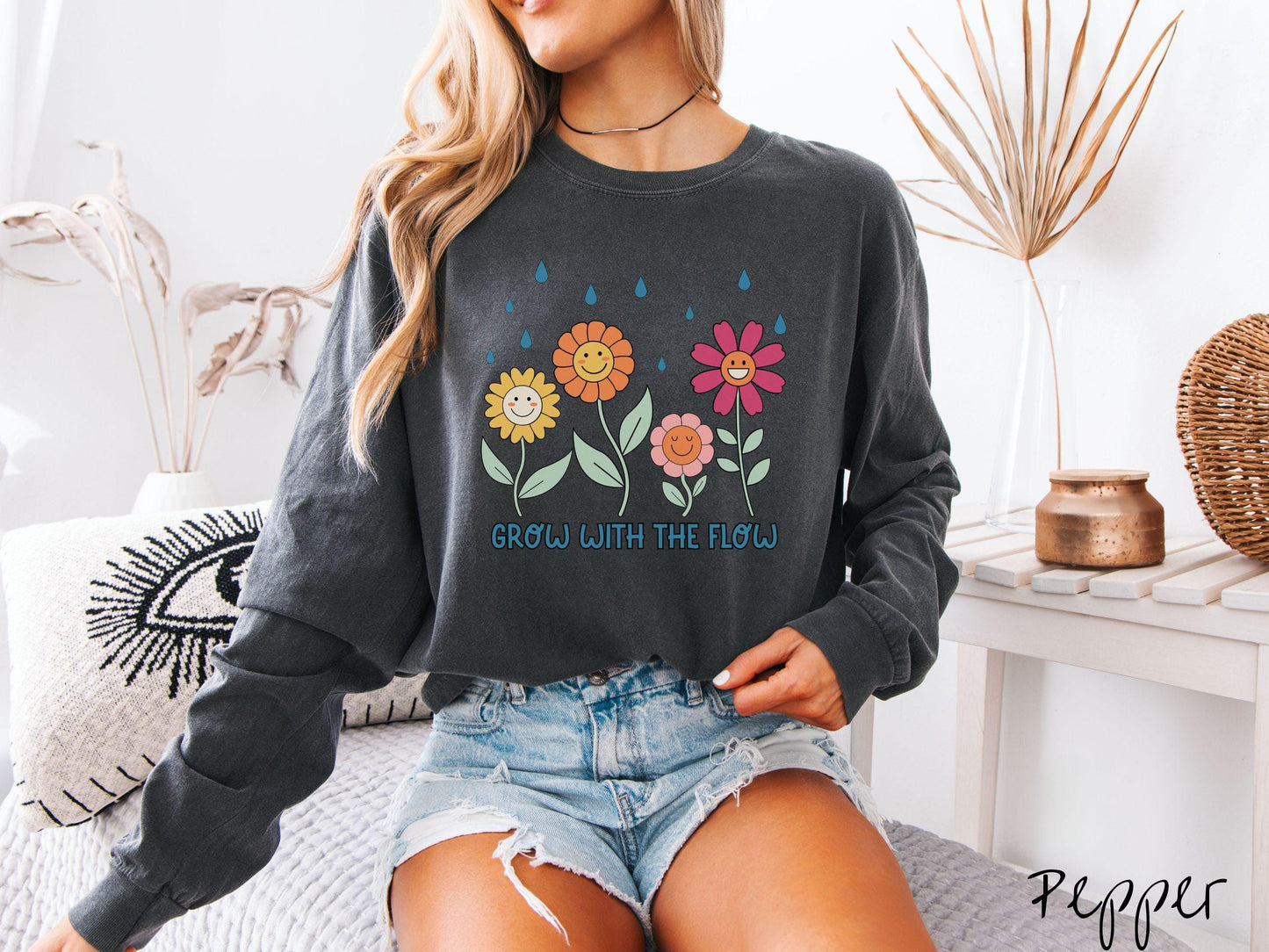 The Grow with the Flow Comfort Colors Long Sleeve Shirt, The Best Garden LoversTee Shirt Gift for Her!