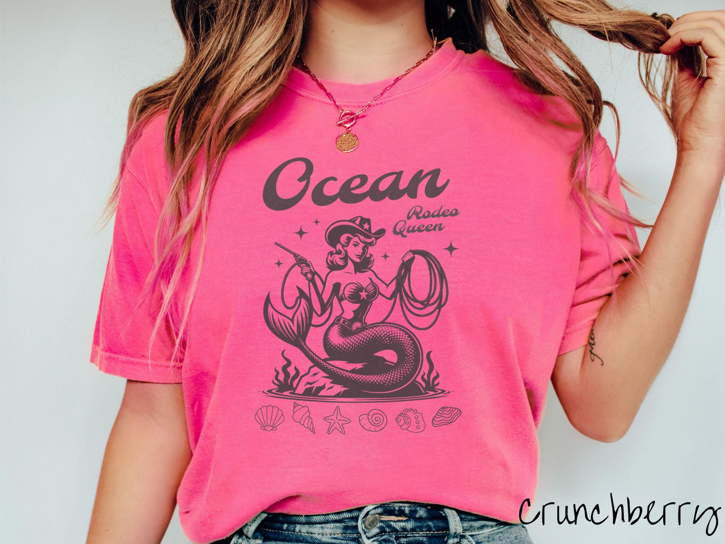 The Vintage Ocean Rodeo Queen Comfort Colors Shirt, Cowboy Mermaid Tee, Nautical Tee-Shirt, Western Nautical Shirt