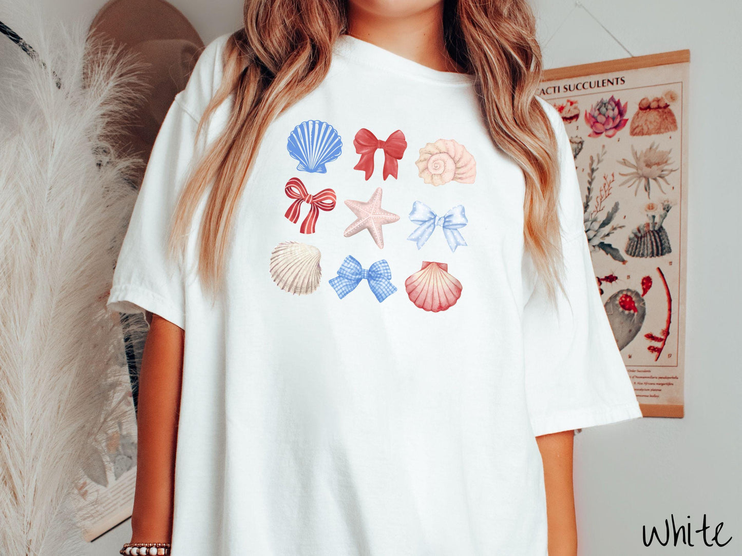 The USA Coastal Coquette Grid Comfort Colors Shirt, Summer Tee, Nautical Tee-Shirt, Fourth of July Shirt