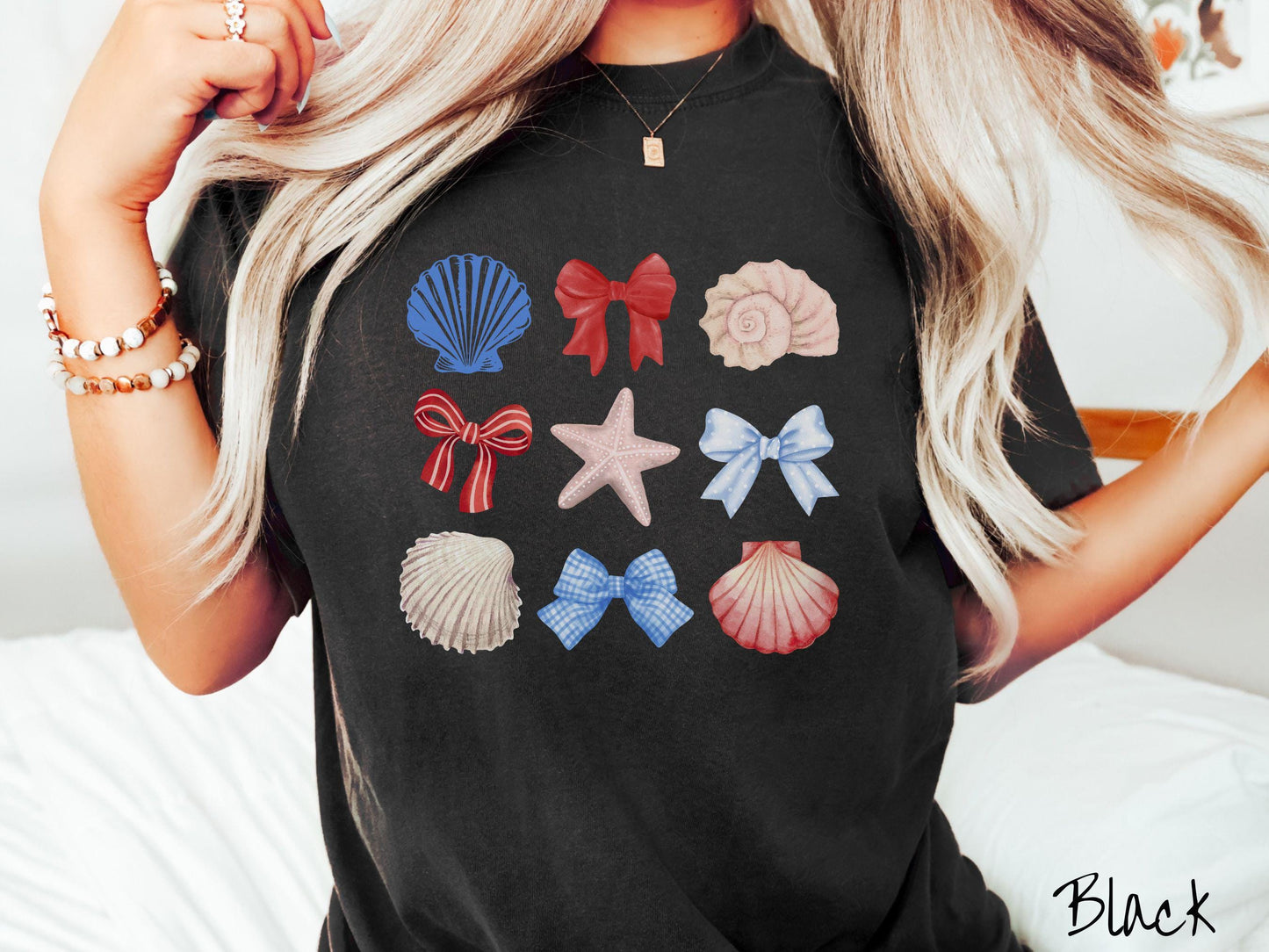 The USA Coastal Coquette Grid Comfort Colors Shirt, Summer Tee, Nautical Tee-Shirt, Fourth of July Shirt