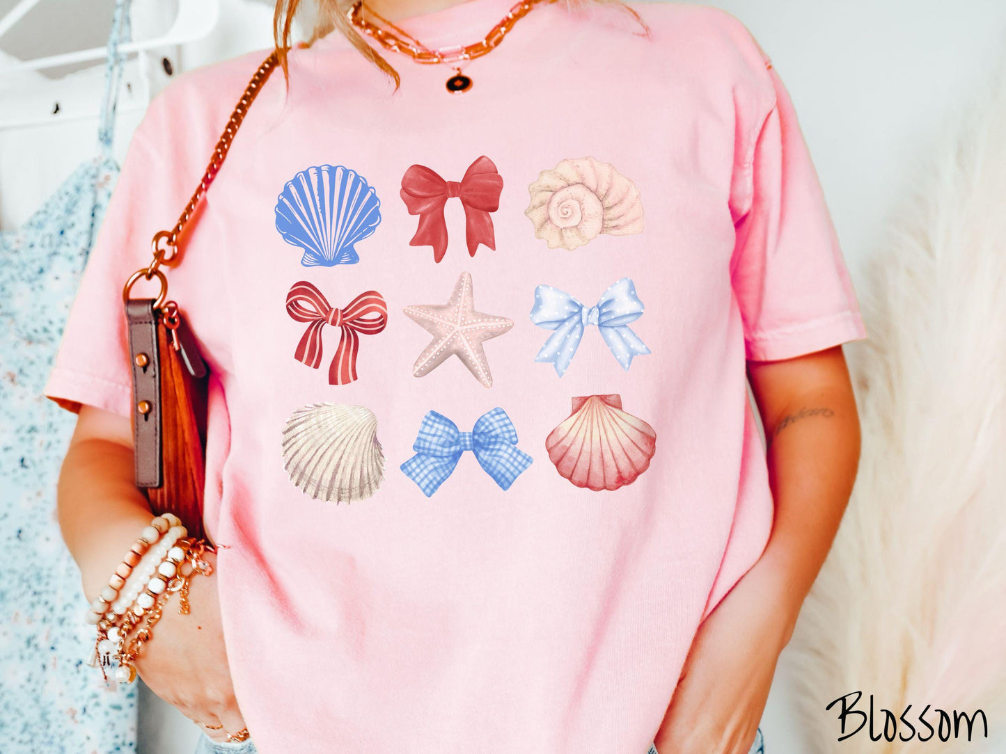 The USA Coastal Coquette Grid Comfort Colors Shirt, Summer Tee, Nautical Tee-Shirt, Fourth of July Shirt