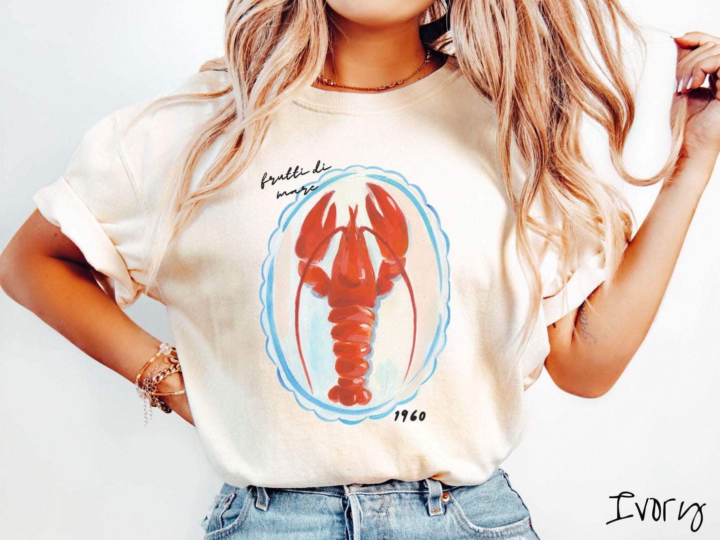 The Frutti Di Mare Lobster Comfort Colors Shirt, Nautical Tee-shirt, European Summer, Fish Aesthetic, East Coast Summer