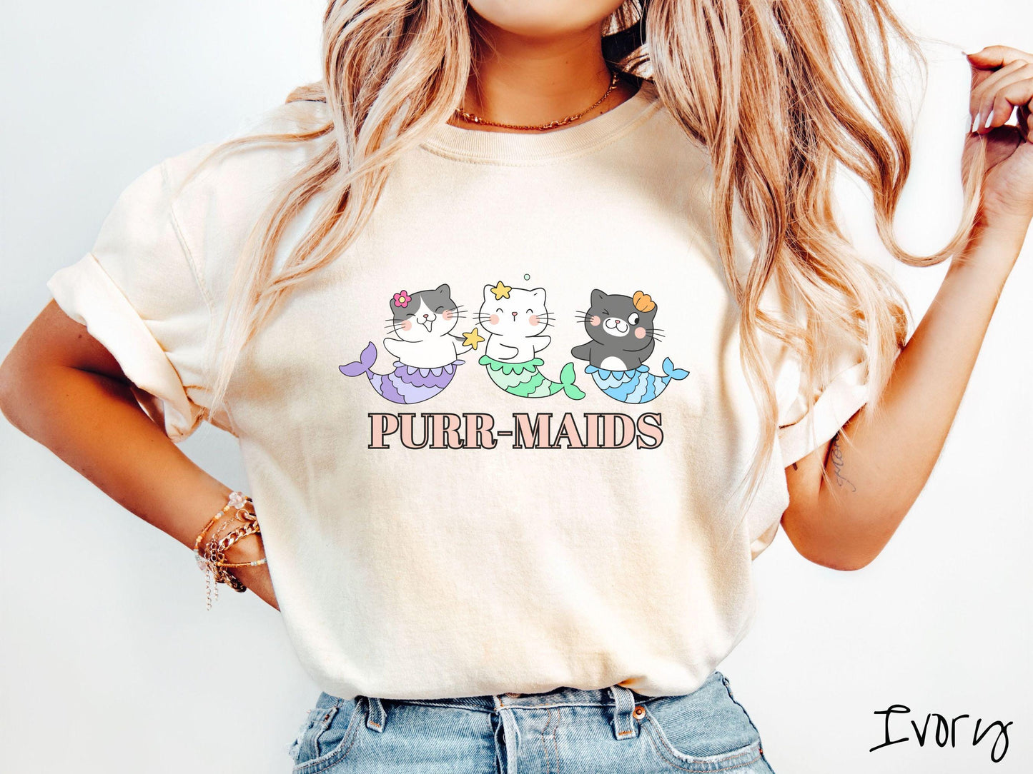 The Purr-Maid Cat Comfort Colors Shirt, Nautical Tee-shirt, Mermaid Cats, Cat Owner Gift, Kitty Pun