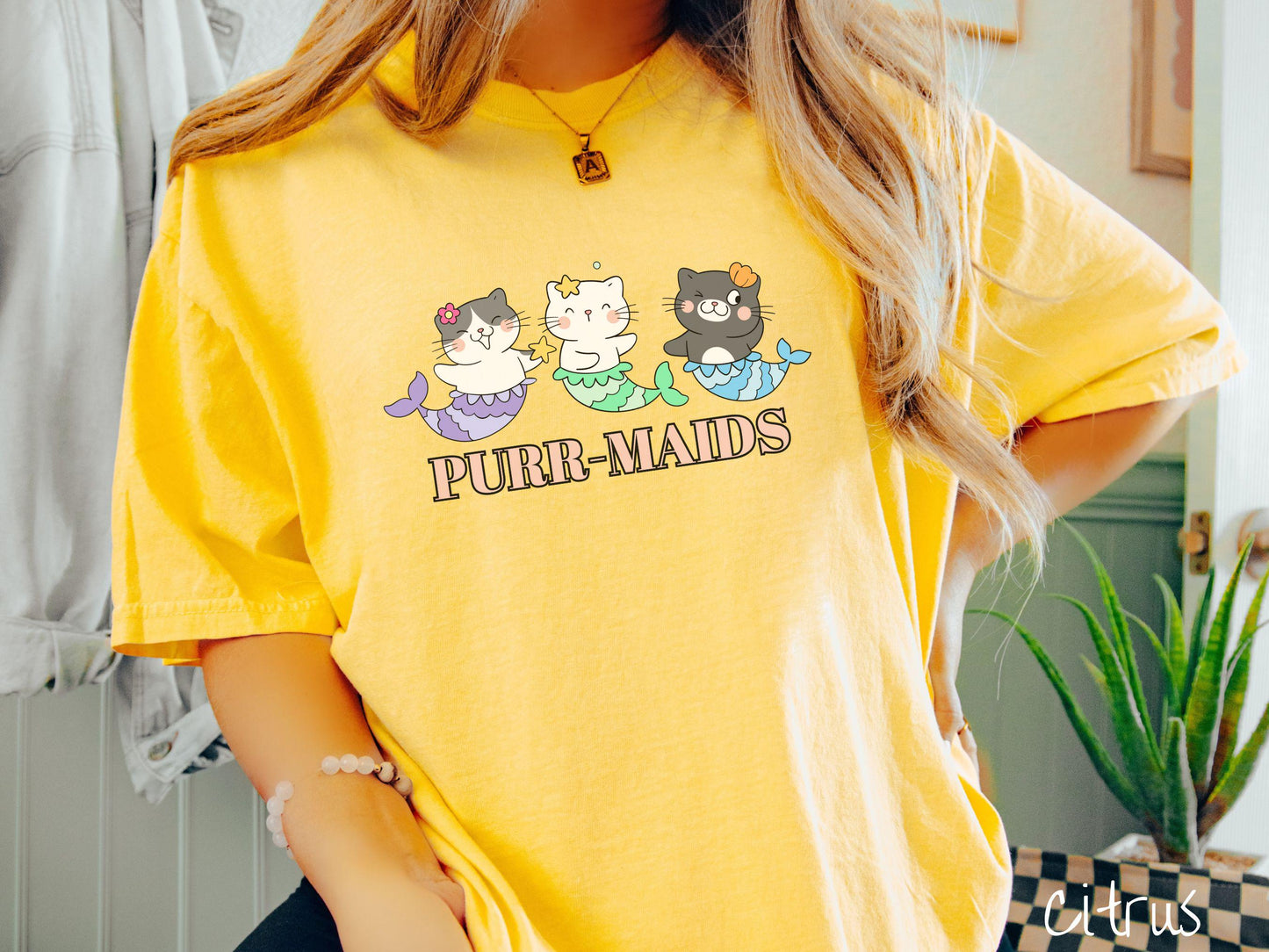 The Purr-Maid Cat Comfort Colors Shirt, Nautical Tee-shirt, Mermaid Cats, Cat Owner Gift, Kitty Pun
