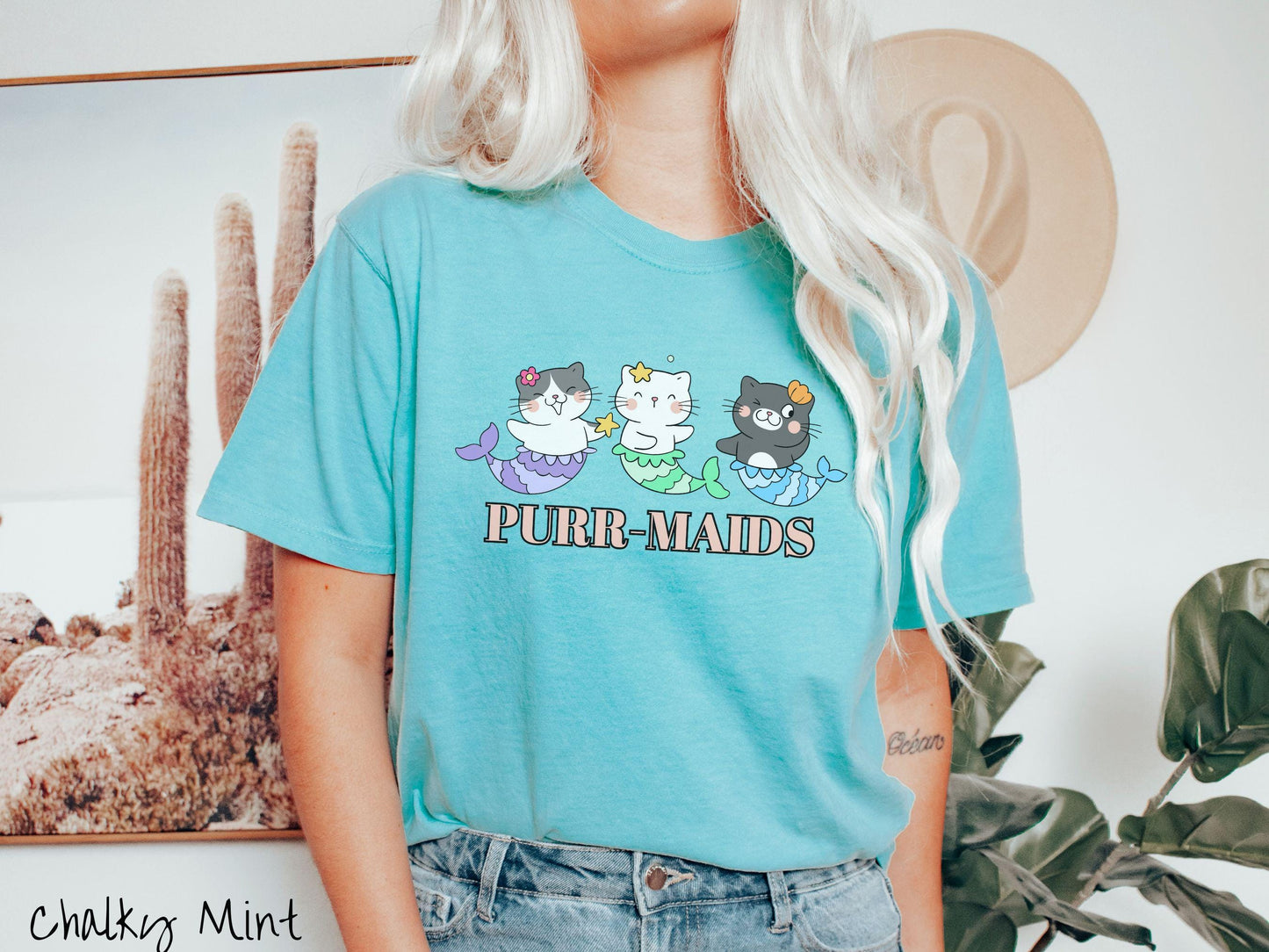 The Purr-Maid Cat Comfort Colors Shirt, Nautical Tee-shirt, Mermaid Cats, Cat Owner Gift, Kitty Pun