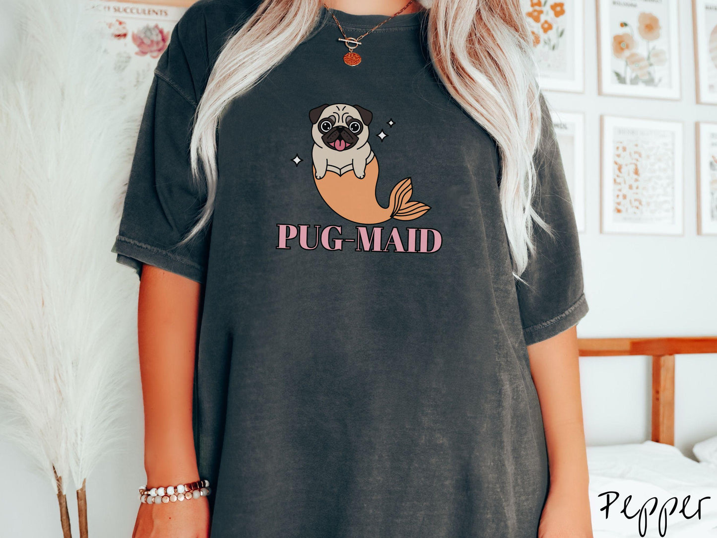 The Pug-Maid Dog Comfort Colors Shirt, Nautical Tee-shirt, Mermaid Dogs, Pug Owner Gift, Puppy Pun