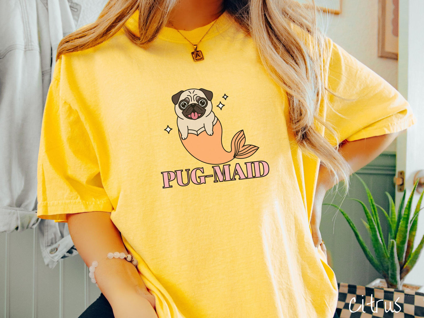 The Pug-Maid Dog Comfort Colors Shirt, Nautical Tee-shirt, Mermaid Dogs, Pug Owner Gift, Puppy Pun