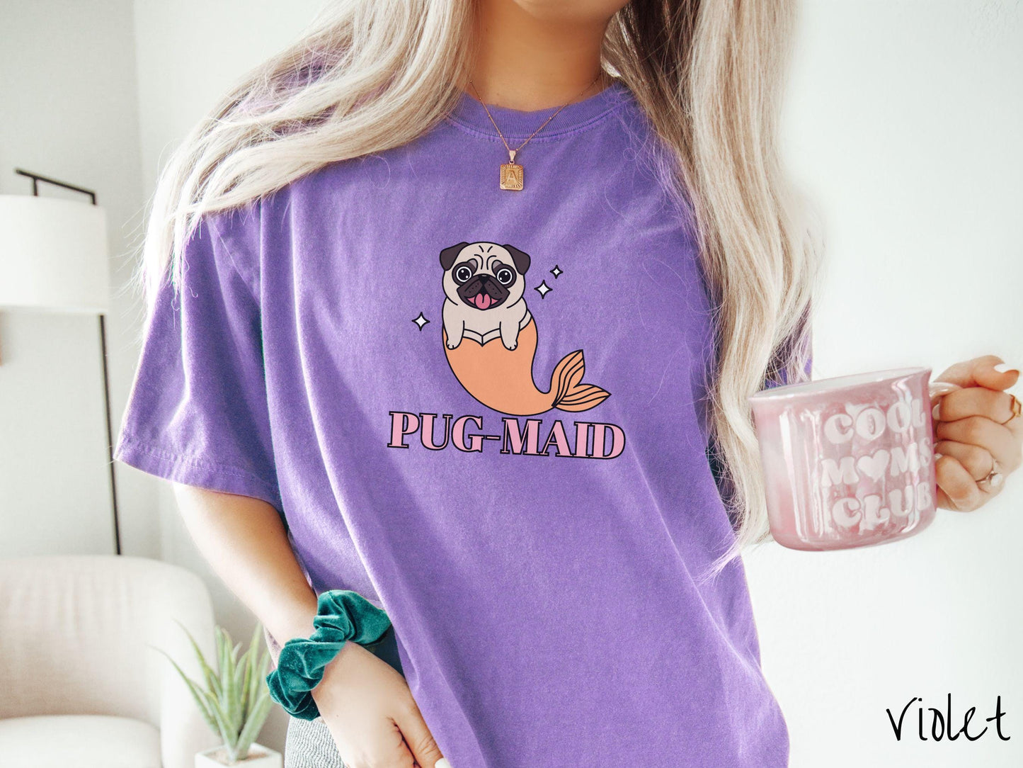 The Pug-Maid Dog Comfort Colors Shirt, Nautical Tee-shirt, Mermaid Dogs, Pug Owner Gift, Puppy Pun