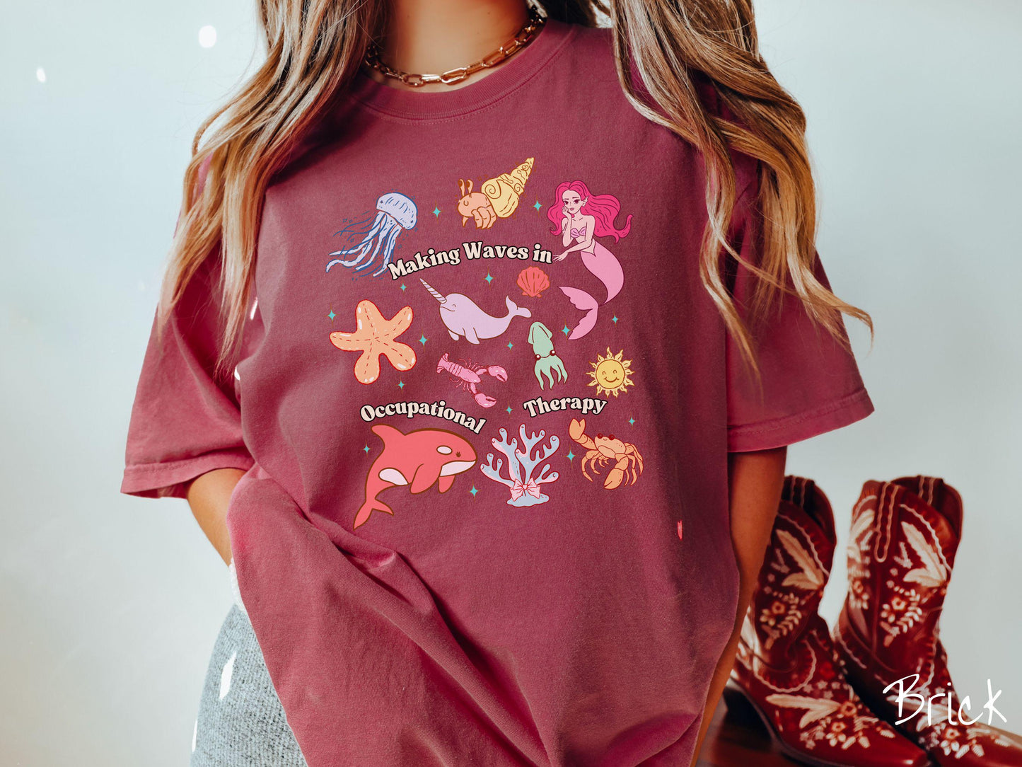 The Retro Summer Occupational Therapy Comfort Colors Shirt, Nautical Tee-shirt, Making Waves Tee, OT Gift, Under The Sea