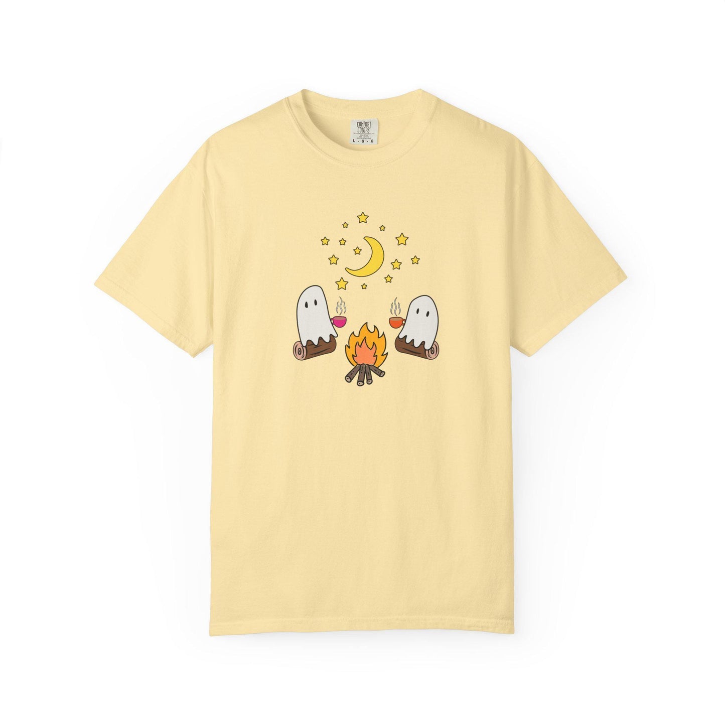 The Cozy Ghosts and Coffee Comfort Colors Shirt, Camping Ghost Tee, Camp Halloween Shirt, Cute Spooky Tee, Camping Gift Halloween