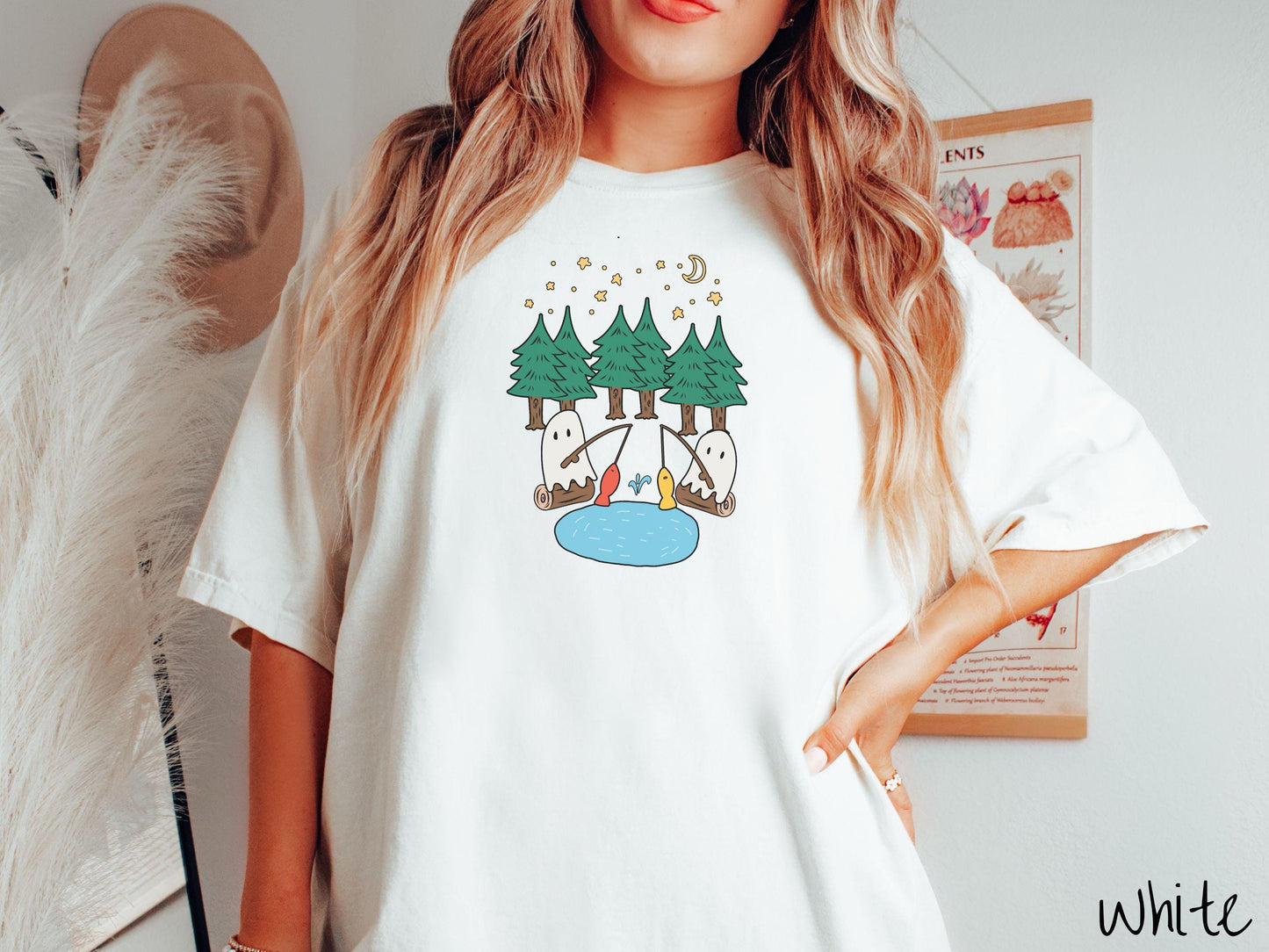 The Ghosts Fishing Forest Comfort Colors Shirt, Camping Ghost Tee, Camp Halloween Shirt, Cute Spooky Tee, Camping Gift Halloween