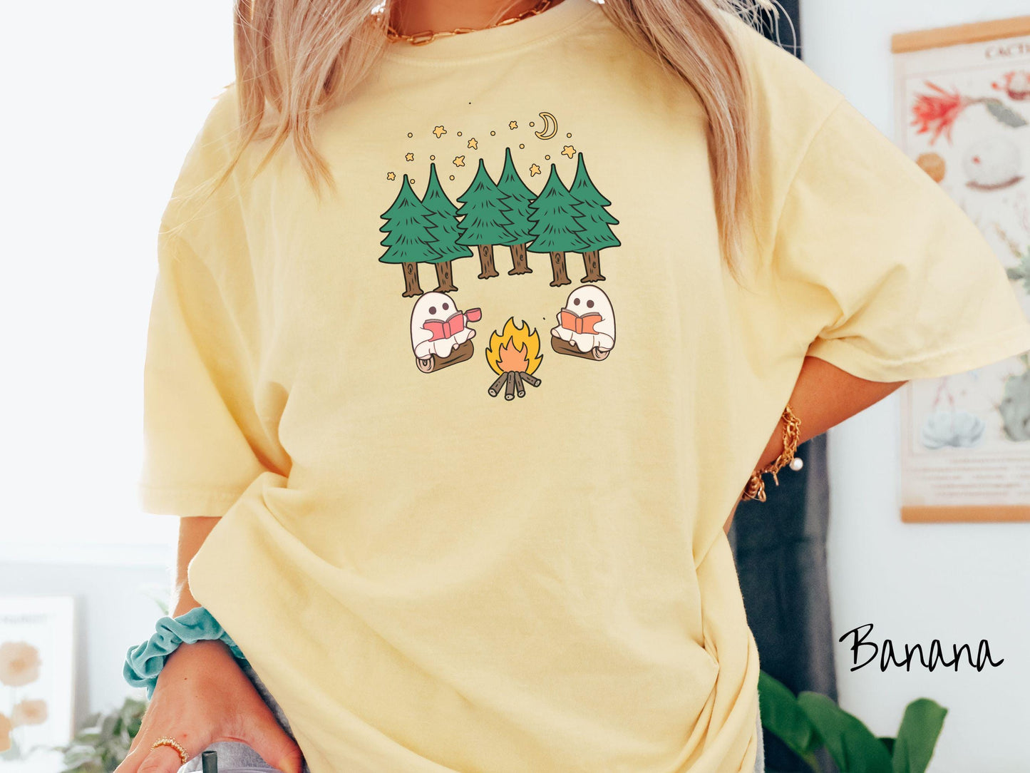 The Ghosts Reading Comfort Colors Shirt, Camping Ghost Tee, Camp Halloween Shirt, Cute Spooky Tee, Camping Gift Halloween