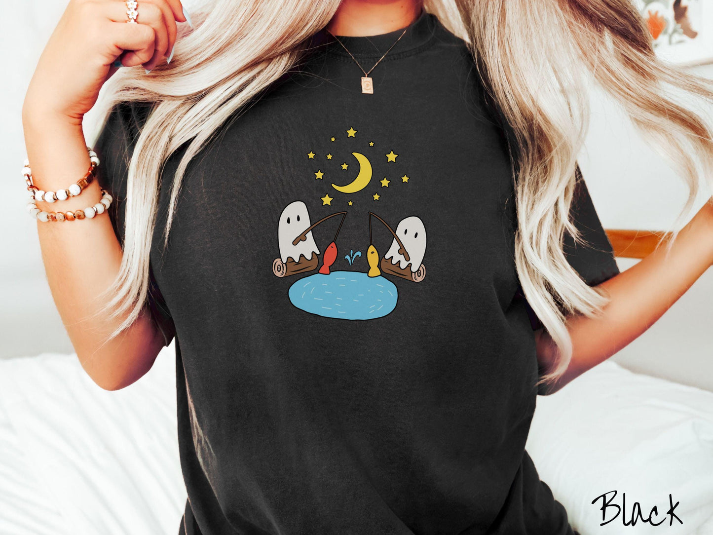 The Ghosts Fishing Comfort Colors Shirt, Camping Ghost Tee, Camp Halloween Shirt, Cute Spooky Tee, Camping Gift Halloween