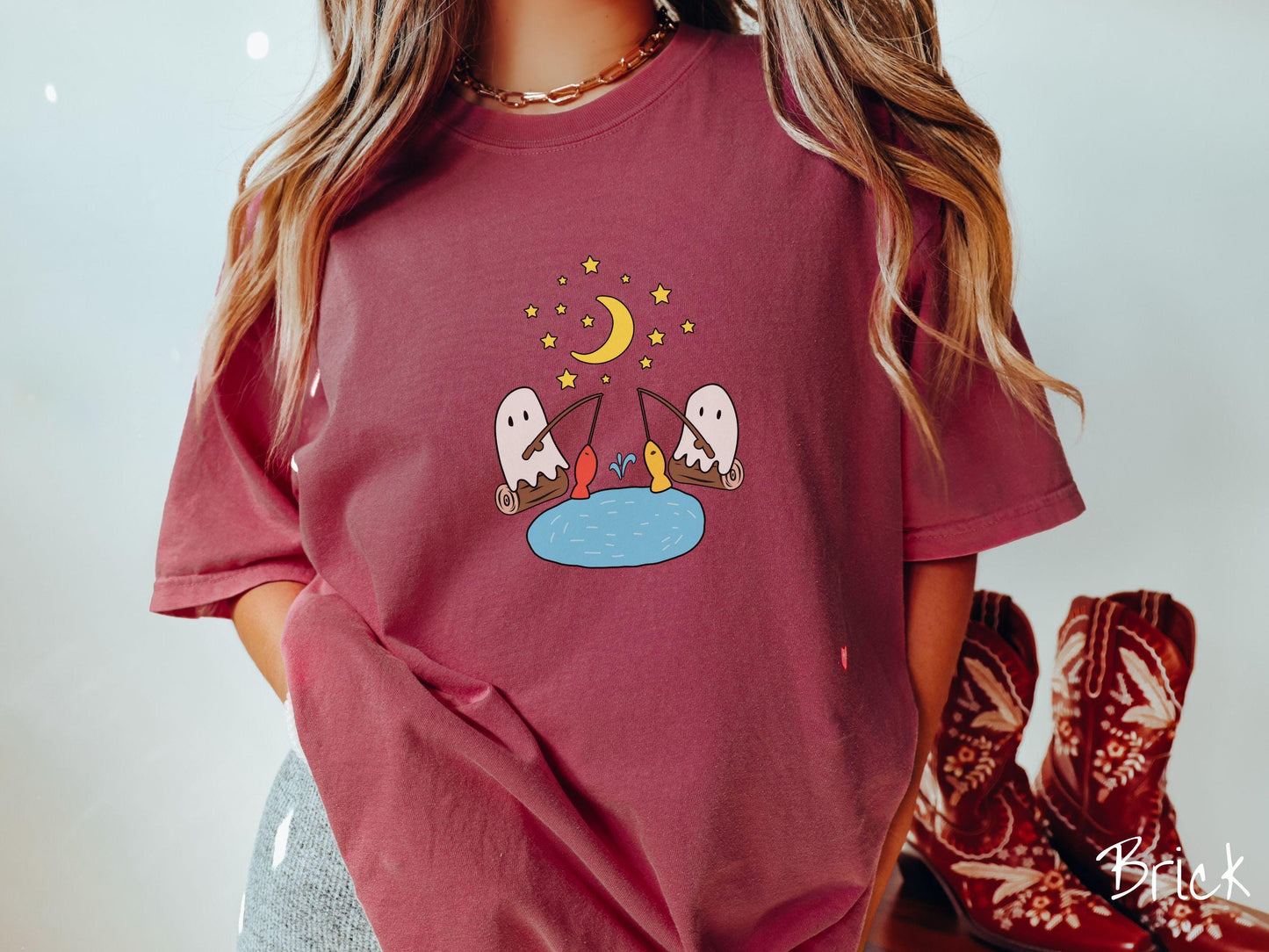The Ghosts Fishing Comfort Colors Shirt, Camping Ghost Tee, Camp Halloween Shirt, Cute Spooky Tee, Camping Gift Halloween