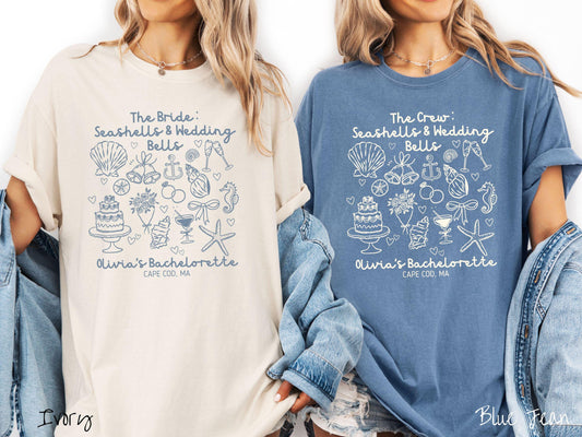 The Coastal Bachelorette Comfort Colors Shirt Custom, Seashells and Wedding Bells, Nautical Bride, Personalize Bach Shirt
