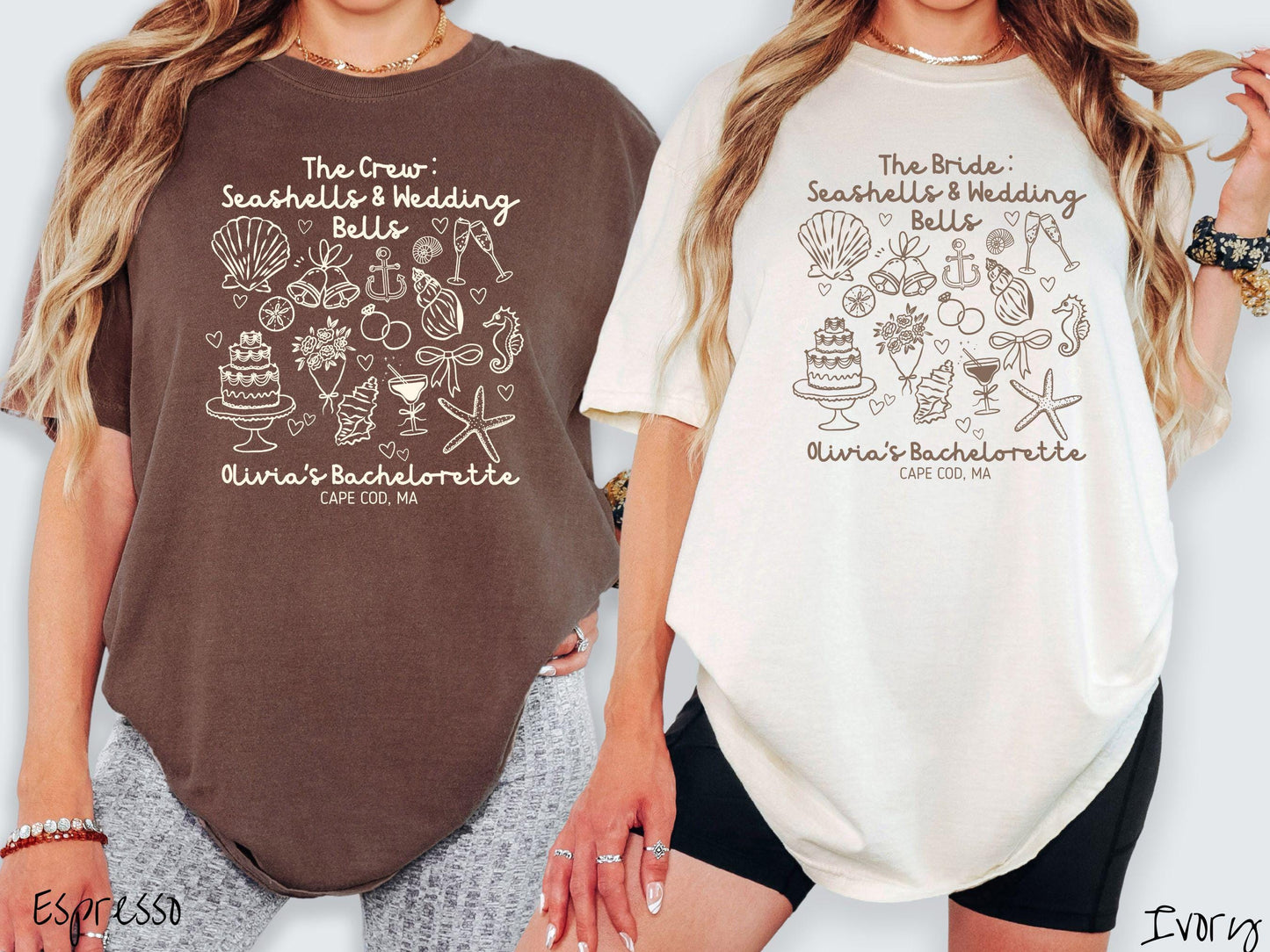The Coastal Bachelorette Comfort Colors Shirt Custom, Seashells and Wedding Bells, Nautical Bride, Personalize Bach Shirt