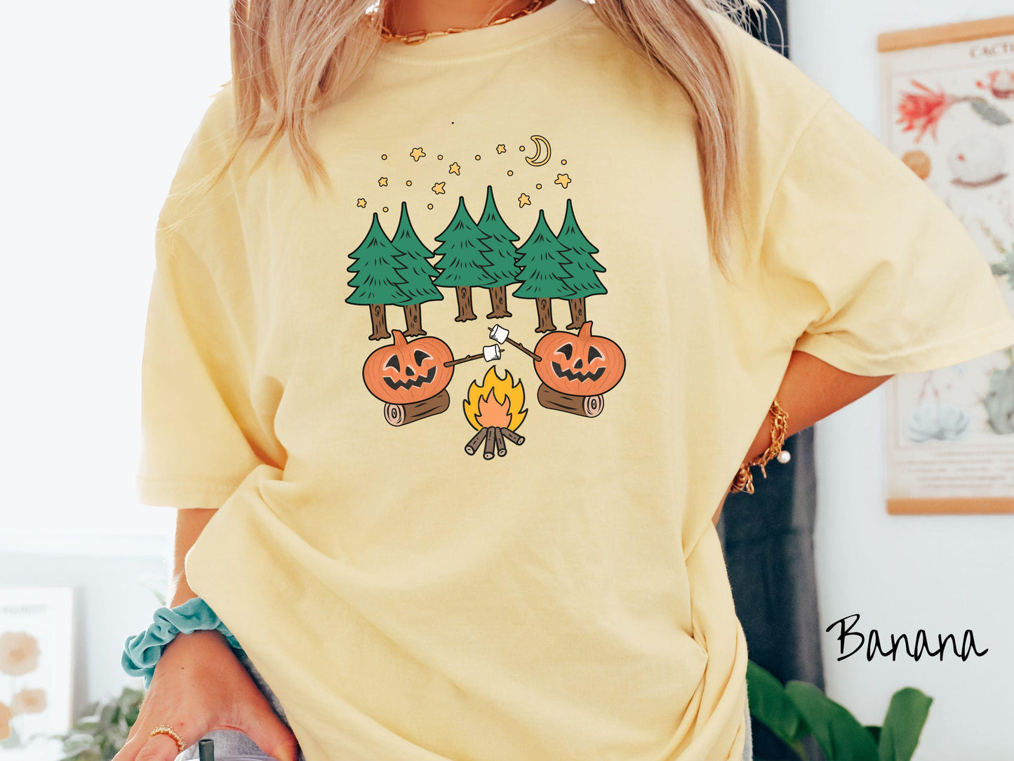 The Cozy Forest Pumpkins Camping Comfort Colors Shirt, Camping Ghost Tee, Camp Halloween Shirt, Cute Spooky Tee, Camping Gift Halloween