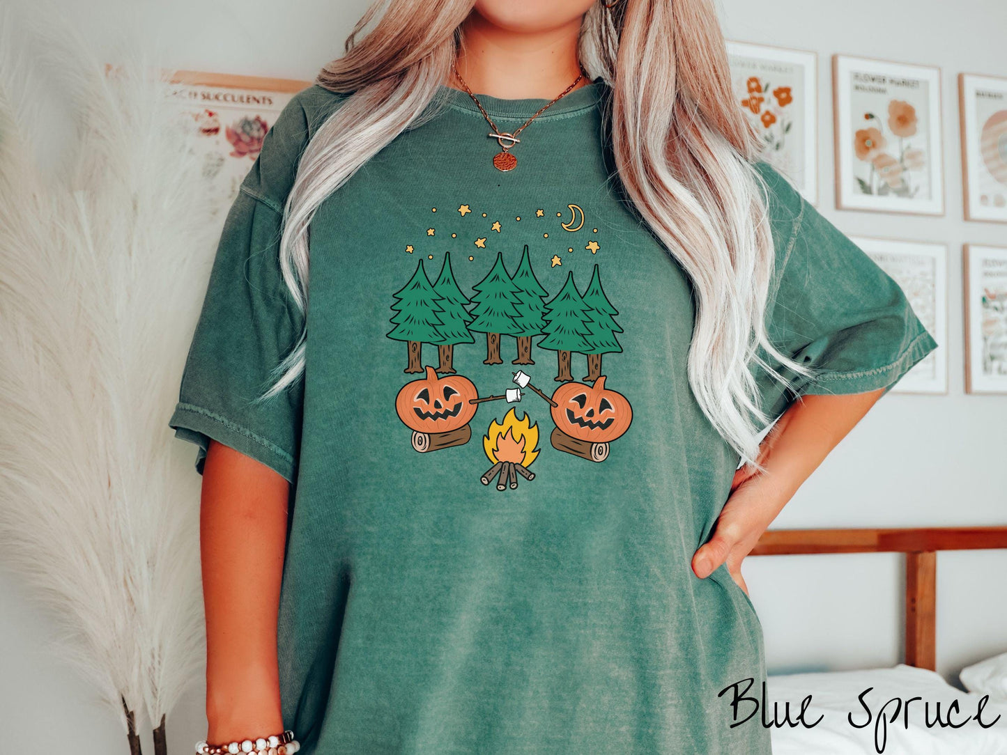 The Cozy Forest Pumpkins Camping Comfort Colors Shirt, Camping Ghost Tee, Camp Halloween Shirt, Cute Spooky Tee, Camping Gift Halloween