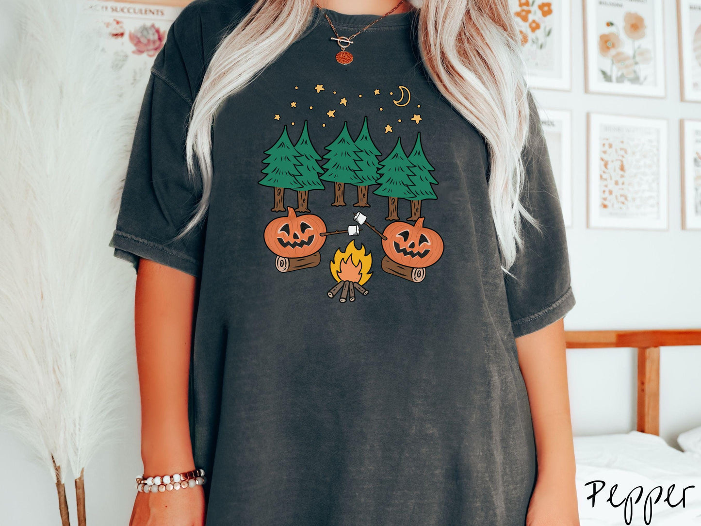 The Cozy Forest Pumpkins Camping Comfort Colors Shirt, Camping Ghost Tee, Camp Halloween Shirt, Cute Spooky Tee, Camping Gift Halloween