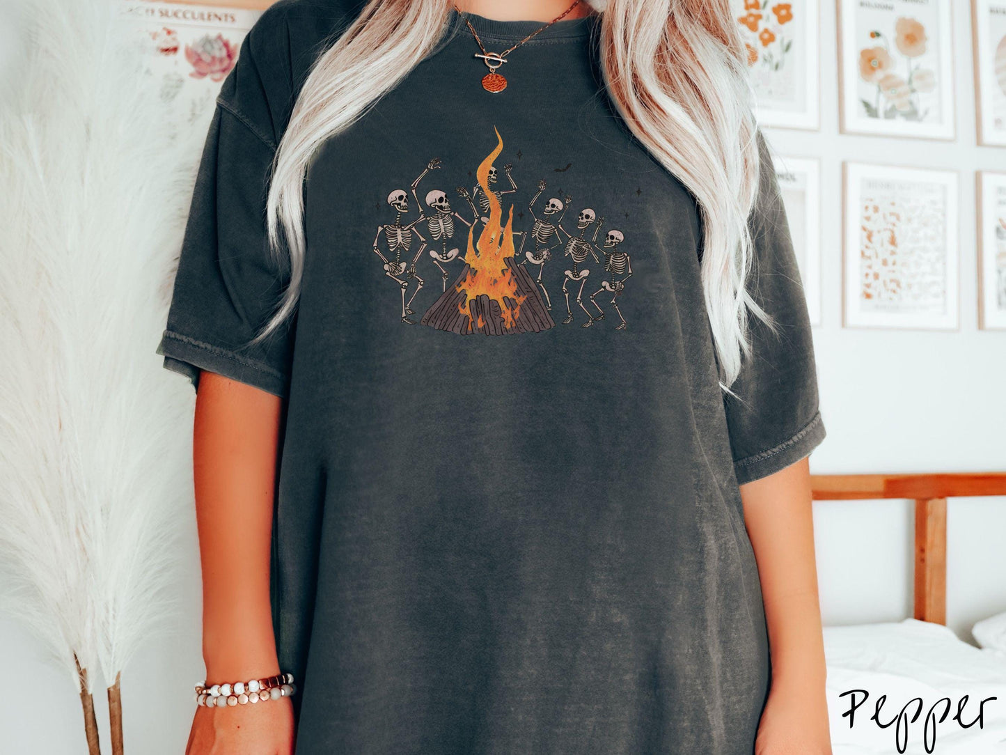 Vintage Dancing Skeletons Bonfire Comfort Colors Shirt, Camping Ghost Tee, Gothic Skeletons Shirt, Cute Spooky Tee, Camping Gift Halloween