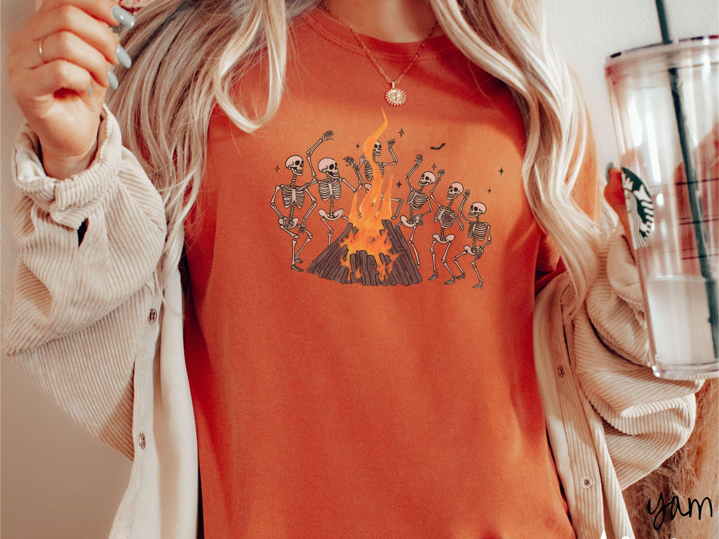 Vintage Dancing Skeletons Bonfire Comfort Colors Shirt, Camping Ghost Tee, Gothic Skeletons Shirt, Cute Spooky Tee, Camping Gift Halloween
