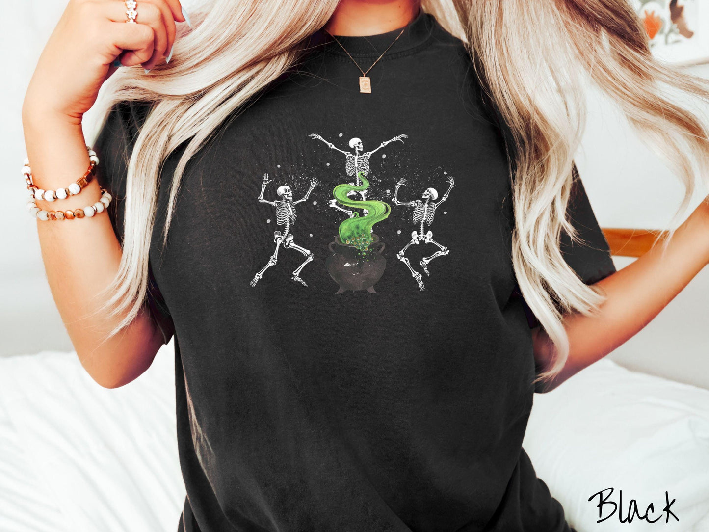 The Vintage Dancing Skeletons Cauldron Comfort Colors Shirt, Skeleton Lover Tee, Gothic Skeletons Shirt, Cute Spooky Tee, Halloween Gift