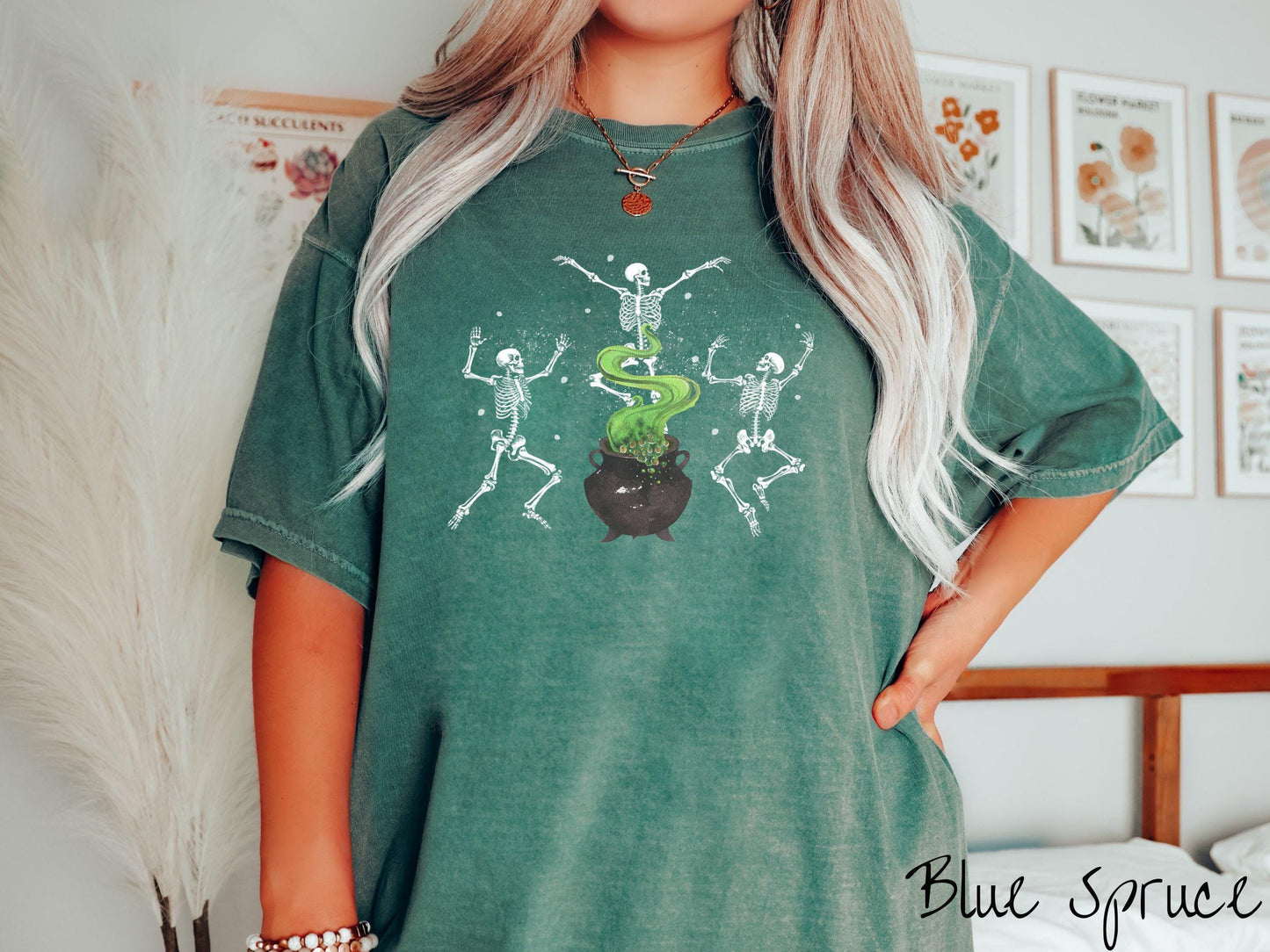 The Vintage Dancing Skeletons Cauldron Comfort Colors Shirt, Skeleton Lover Tee, Gothic Skeletons Shirt, Cute Spooky Tee, Halloween Gift