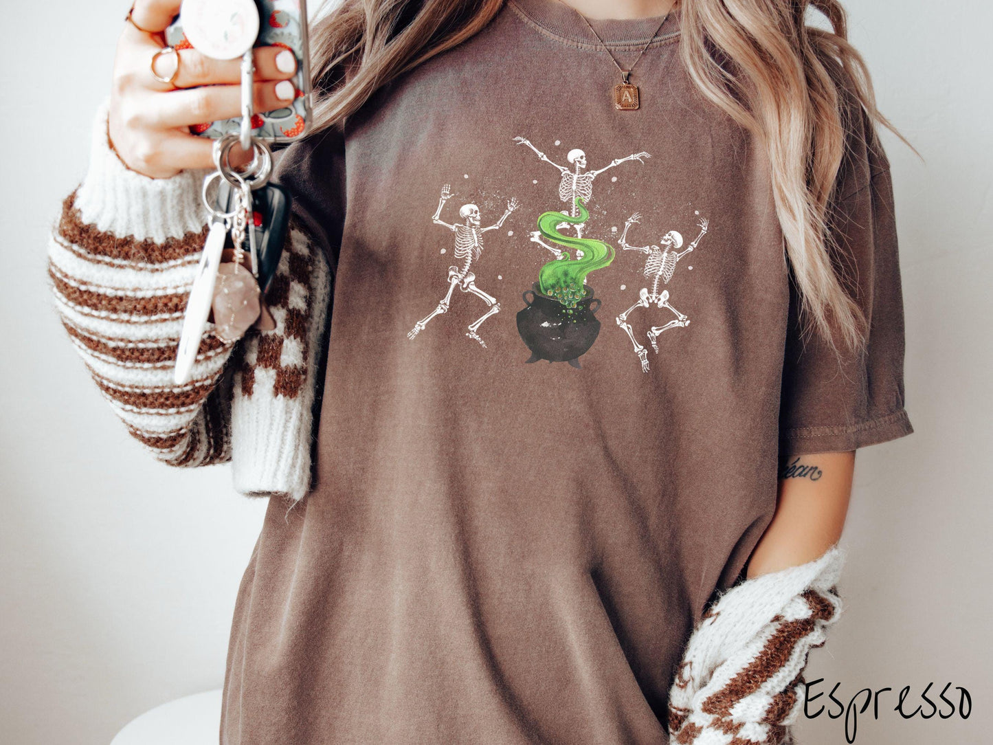 The Vintage Dancing Skeletons Cauldron Comfort Colors Shirt, Skeleton Lover Tee, Gothic Skeletons Shirt, Cute Spooky Tee, Halloween Gift