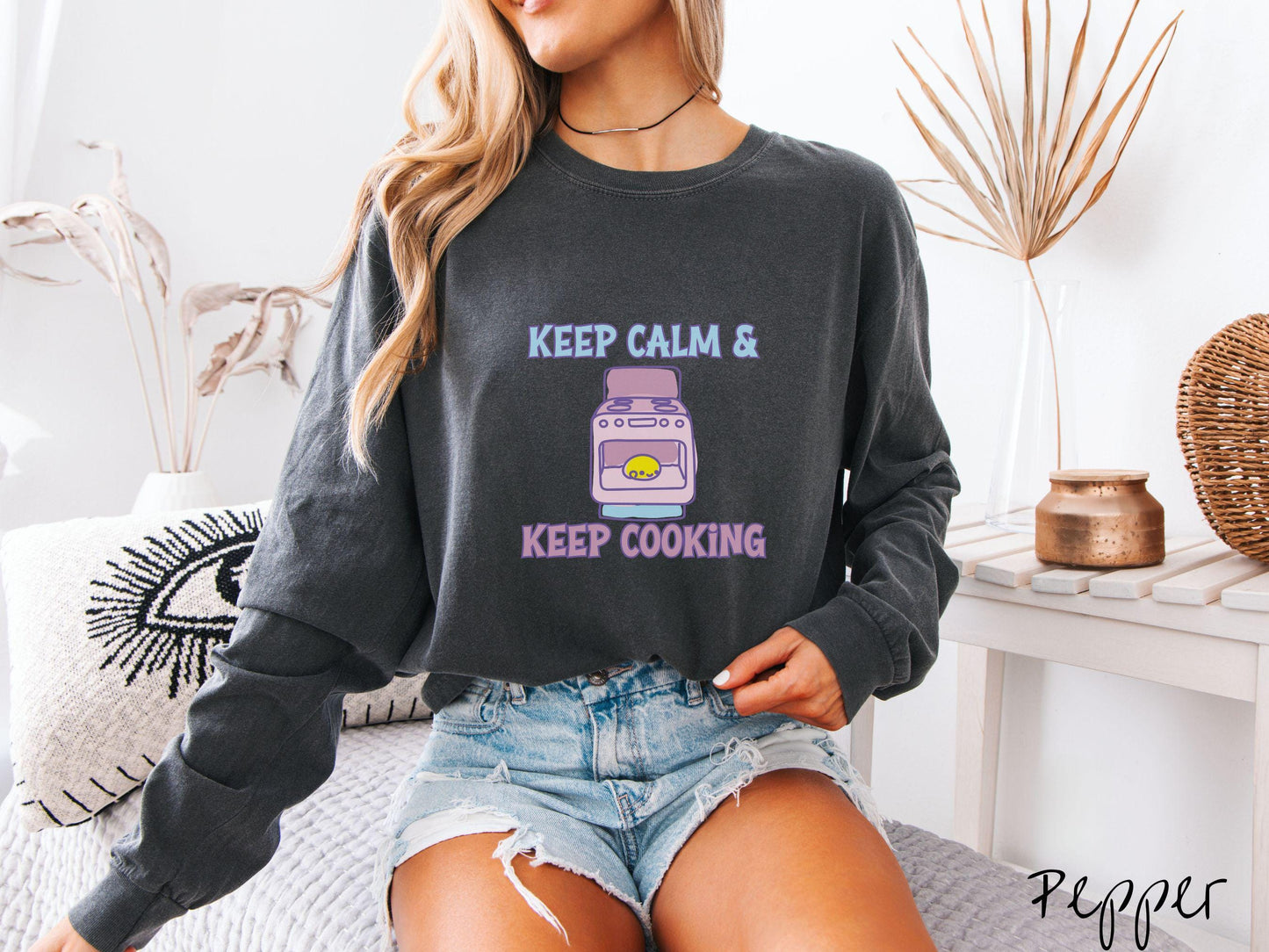 The Retro Bun In The Oven Comfort Colors Long Sleeve Shirt, Gift This Colorful Pregnancy Shirt to your Friends! Keep Cooking Top