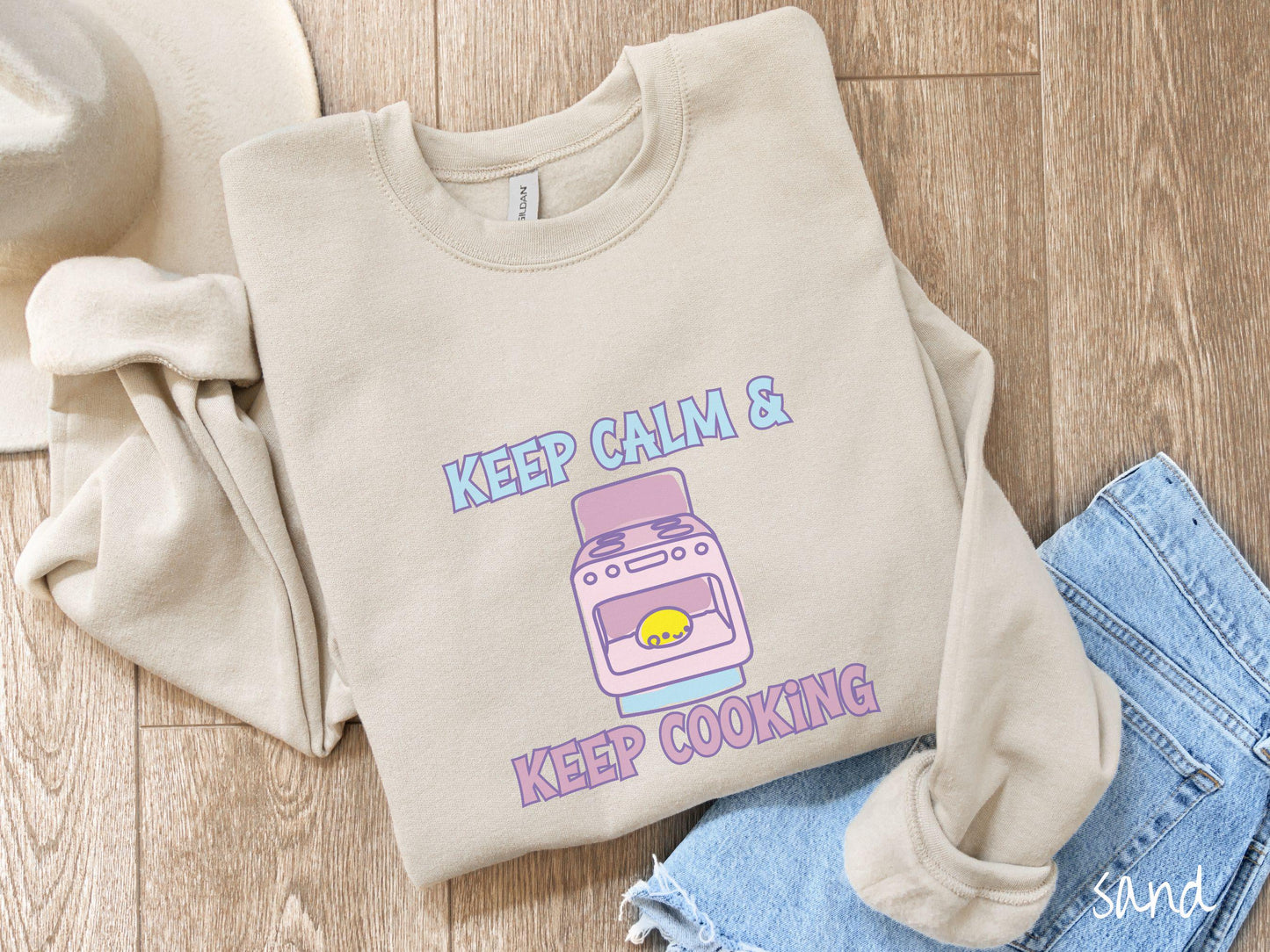 The Retro Bun In The Oven Gildan Sweatshirt, Gift This Colorful Pregnancy Shirt to your Friends! Keep Calm Cooking Top