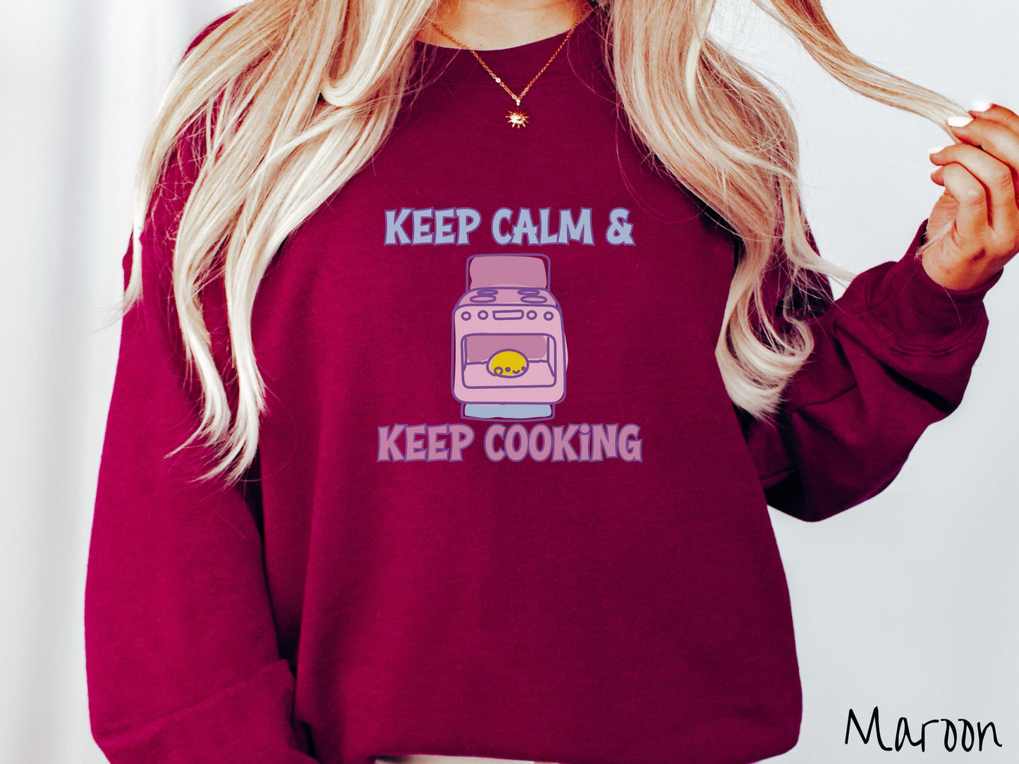The Retro Bun In The Oven Gildan Sweatshirt, Gift This Colorful Pregnancy Shirt to your Friends! Keep Calm Cooking Top