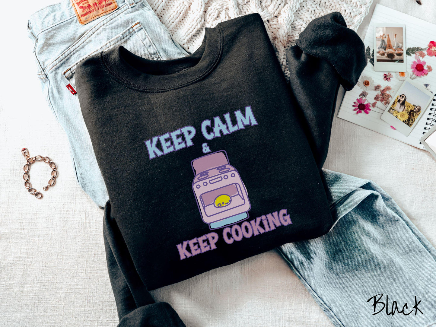 The Retro Bun In The Oven Gildan Sweatshirt, Gift This Colorful Pregnancy Shirt to your Friends! Keep Calm Cooking Middle