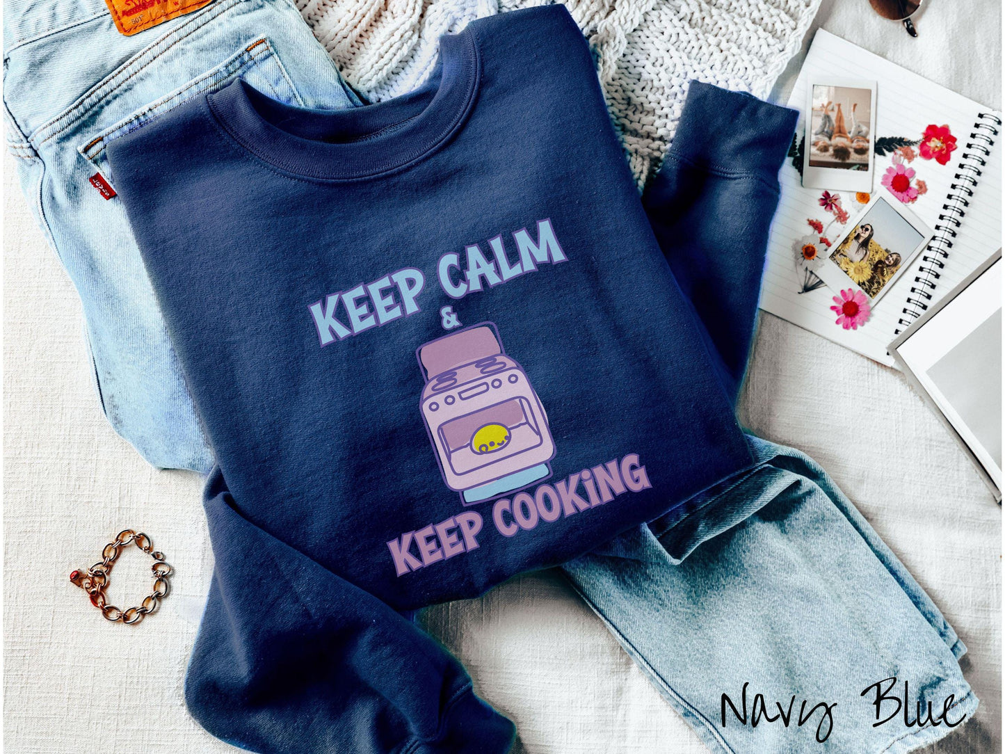 The Retro Bun In The Oven Gildan Sweatshirt, Gift This Colorful Pregnancy Shirt to your Friends! Keep Calm Cooking Middle