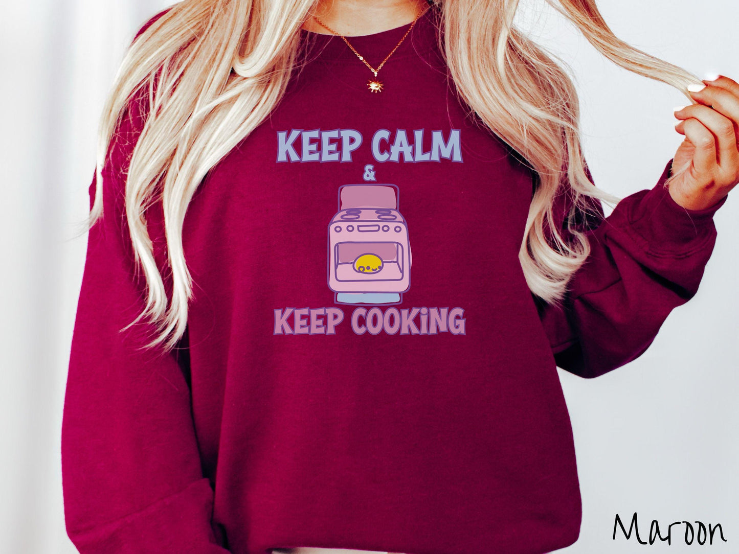 The Retro Bun In The Oven Gildan Sweatshirt, Gift This Colorful Pregnancy Shirt to your Friends! Keep Calm Cooking Middle