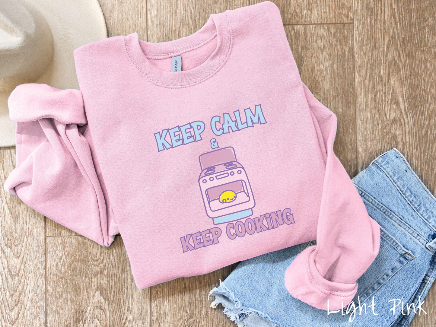 The Retro Bun In The Oven Gildan Sweatshirt, Gift This Colorful Pregnancy Shirt to your Friends! Keep Calm Cooking Middle