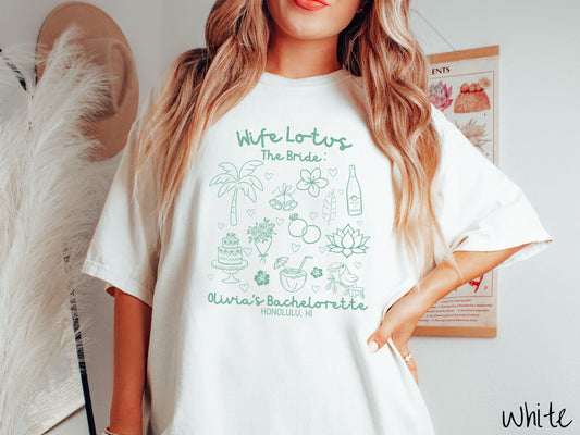 The Custom Wife Lotus Bachelorette Party Comfort Colors Shirt, Tropical Bachelorette, Personalize Bach Party Shirt, Bridal Tee