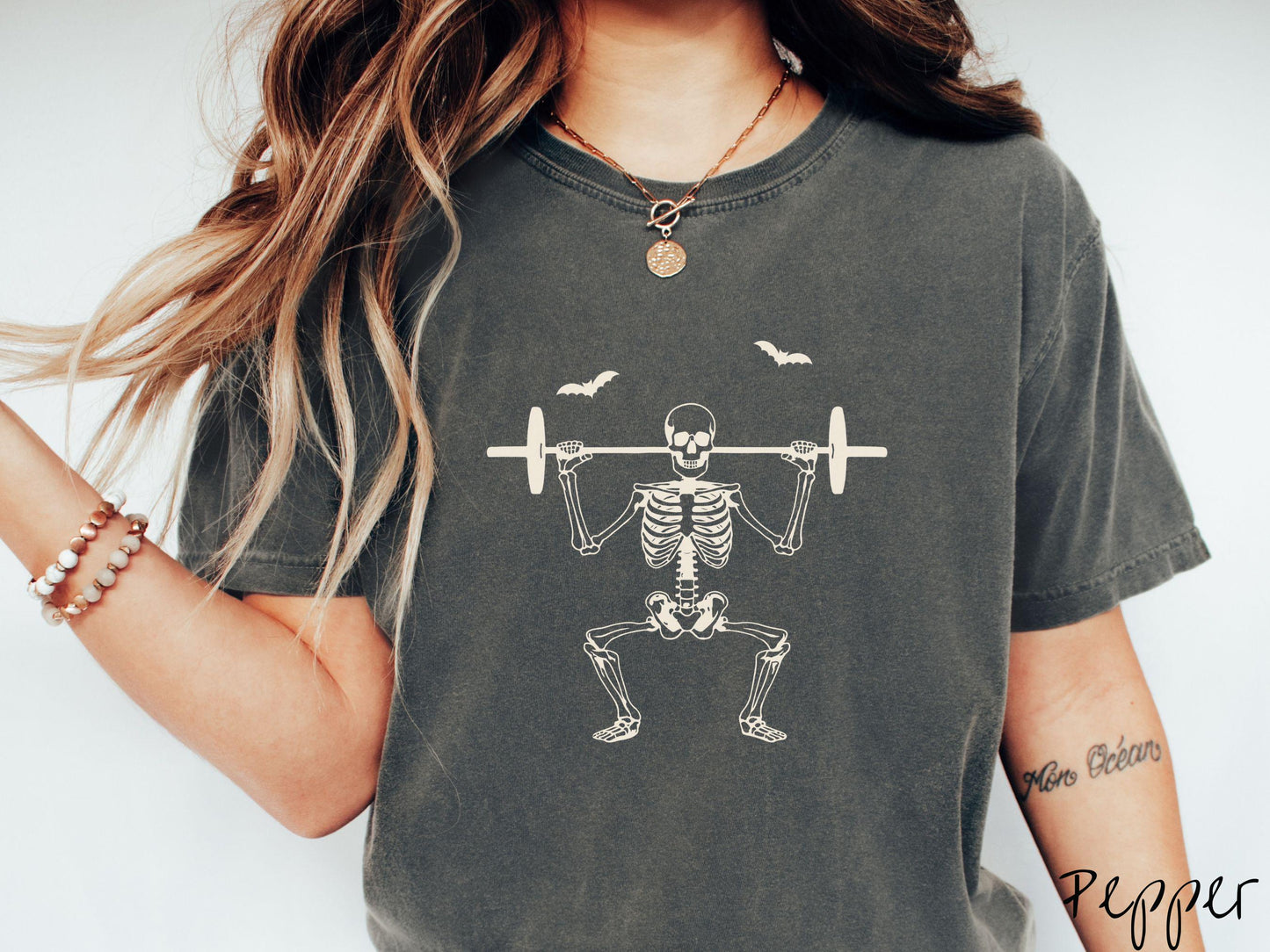 The Squatting Skeleton Comfort Colors Shirt, Skeleton Weight Lifting Tee, Gothic Skeletons Shirt, Cute Spooky Tee, Halloween Gift