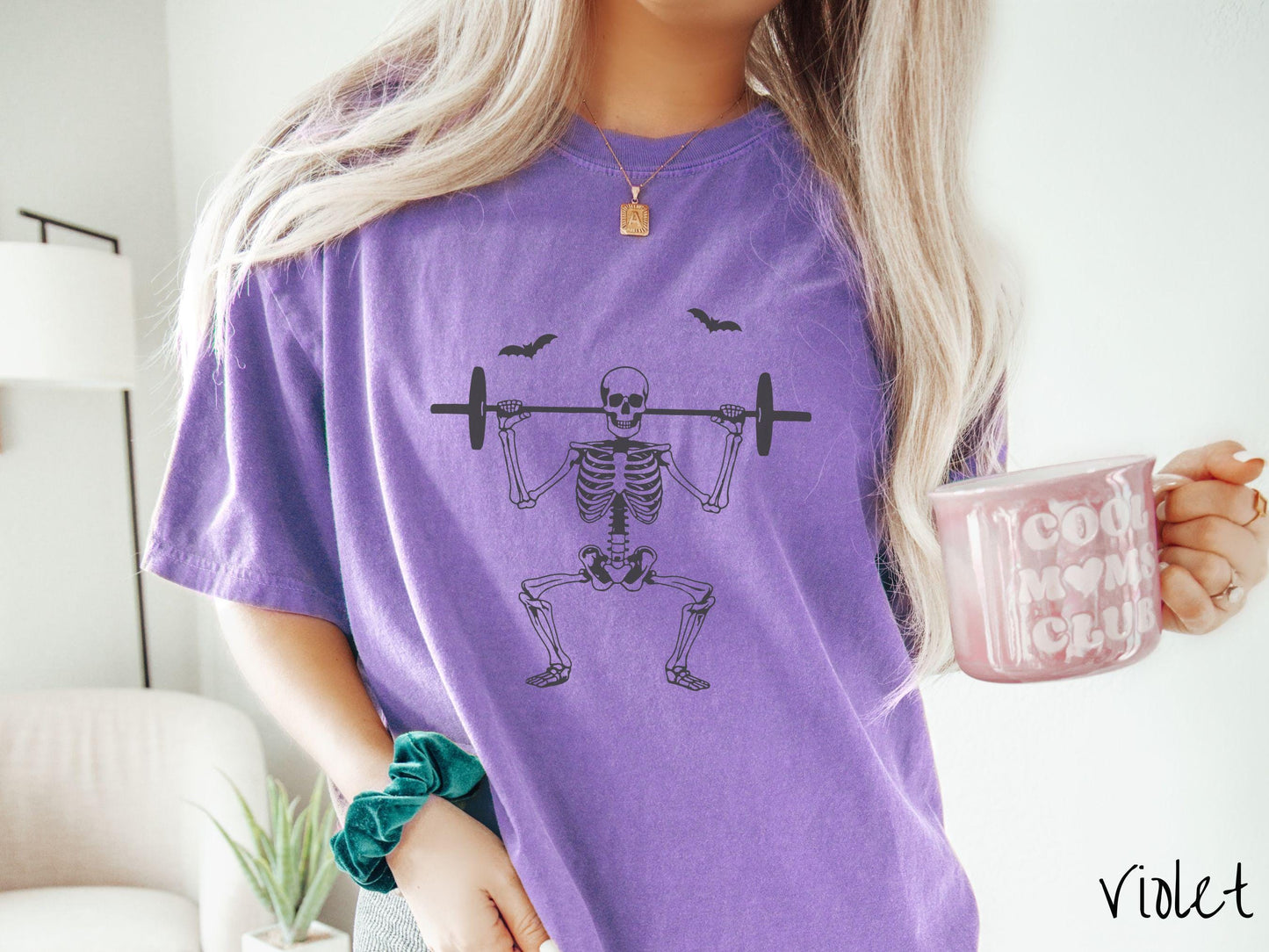 The Squatting Skeleton Comfort Colors Shirt, Skeleton Weight Lifting Tee, Gothic Skeletons Shirt, Cute Spooky Tee, Halloween Gift