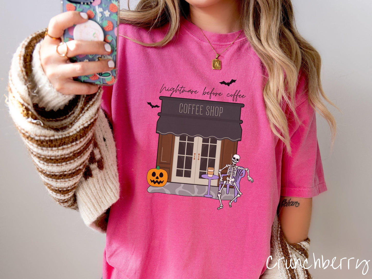 The Nightmare Before Coffee Comfort Colors Shirt, Skeleton Coffee Shop Tee, Gothic Skeletons Shirt, Cute Spooky Tee, Halloween Gift
