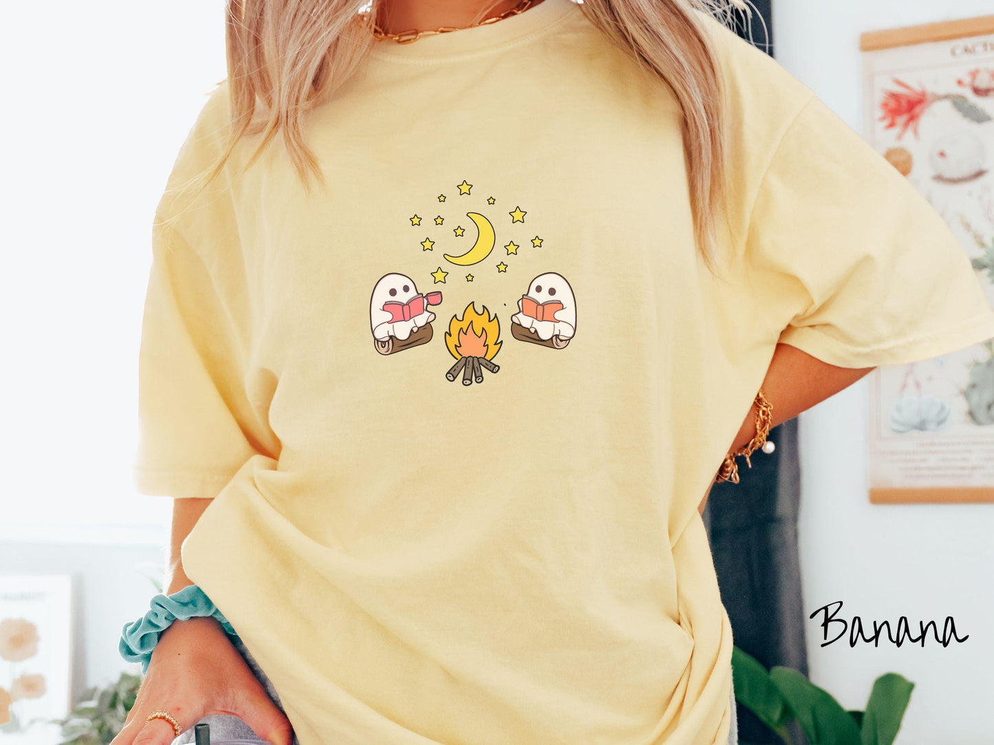 The Cozy Ghosts Reading Comfort Colors Shirt, Camping Ghost Tee, Camp Halloween Shirt, Cute Spooky Tee, Camping Gift Halloween