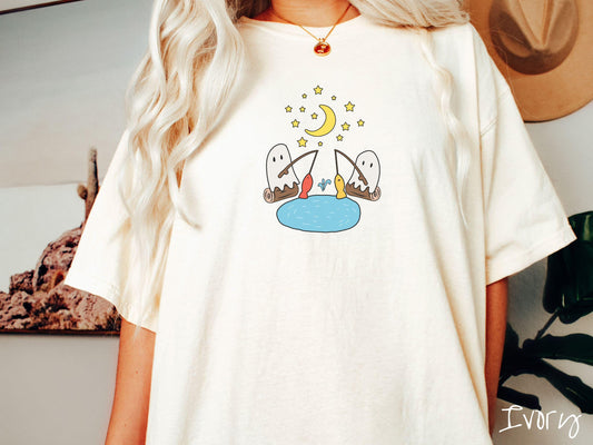 The Ghosts Fishing Comfort Colors Shirt, Camping Ghost Tee, Camp Halloween Shirt, Cute Spooky Tee, Camping Gift Halloween