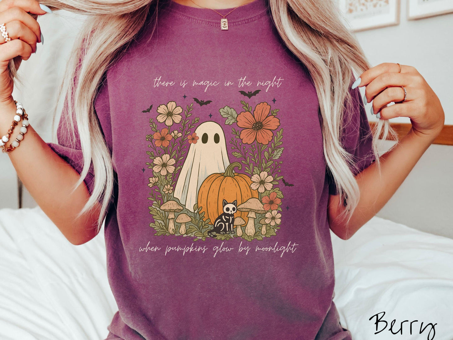 The Storybook Halloween Ghost Scene Comfort Colors Shirt, Pumpkin Patch Shirt, Cute Spooky Tee, Halloween Gift, Retro Halloween