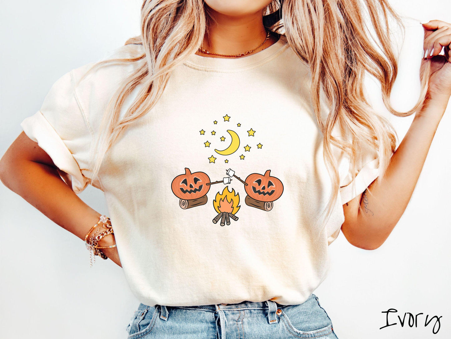 The Cozy Pumpkins Camping Comfort Colors Shirt, Camping Smores Tee, Camp Halloween Shirt, Cute Spooky Tee, Camping Gift Halloween